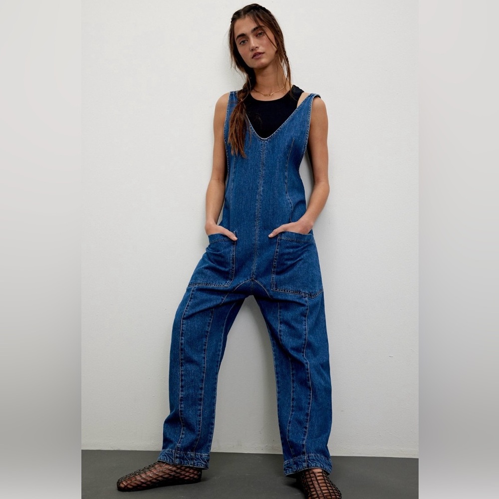 Free People Blue Denim Overalls